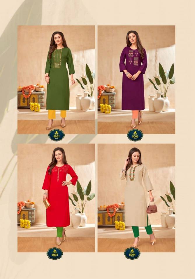 Larqi Nirja Advance 5 Fancy Ethnic Wear Rayon Cotton Embroidery Kurti Collection